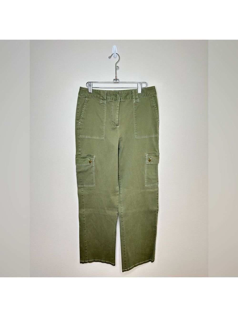 Army Green Cotton Stretch Cargo Pants Size 8